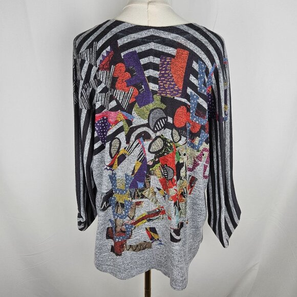 Inoah Top Sz Medium Abstract Long Sleeve Maximalist Artsy Gray Dopamine - Picture 4 of 8